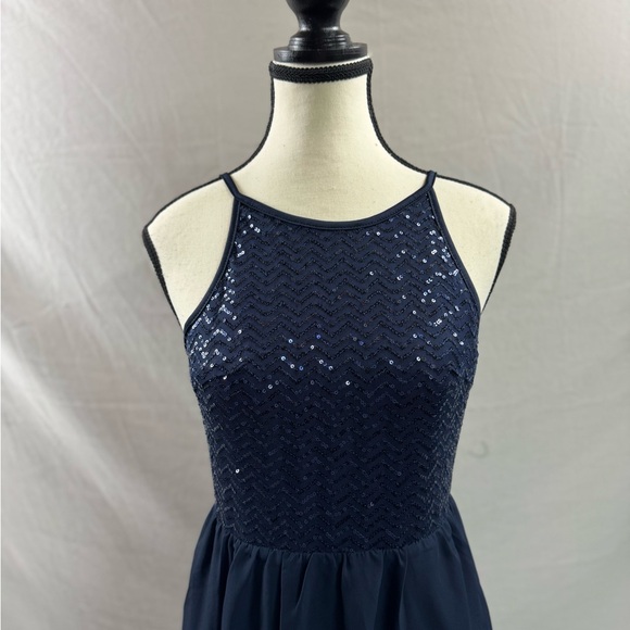 Chiffon Sequin Cami Dress Navy Blue* - Picture 7 of 9